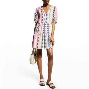 Velvet by Graham & Spencer Danica Short Tiered Neon Geo Jacquard Mini Dress - S